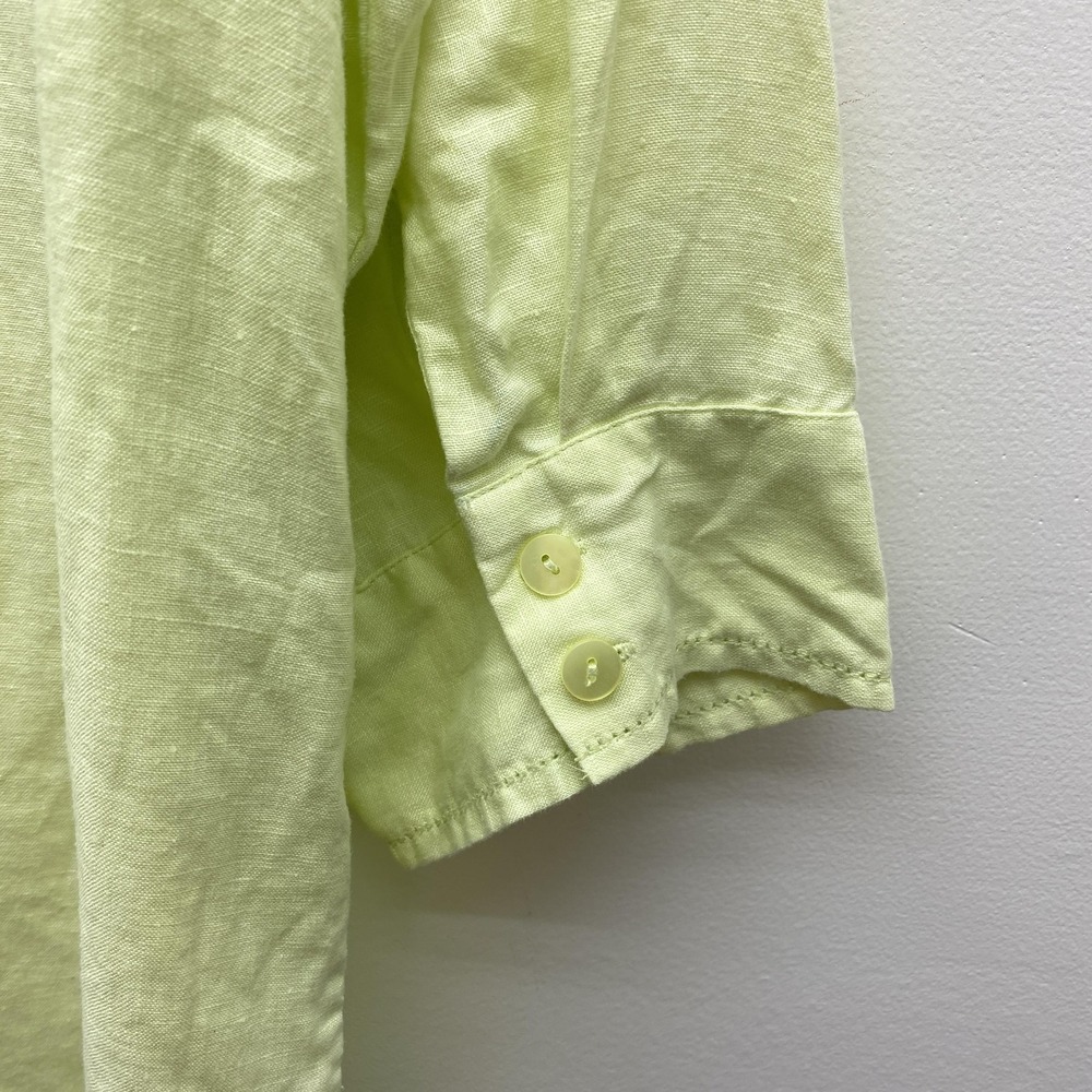 Deane White Shirt Womens 1X Yellow Linen Button Up 3/4 Sleeve Lightweight Pocket - Picture 9 of 12
